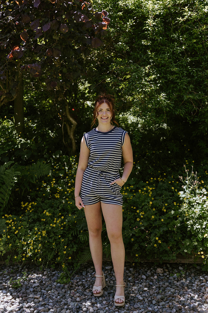 Striped Casual Romper - Navy