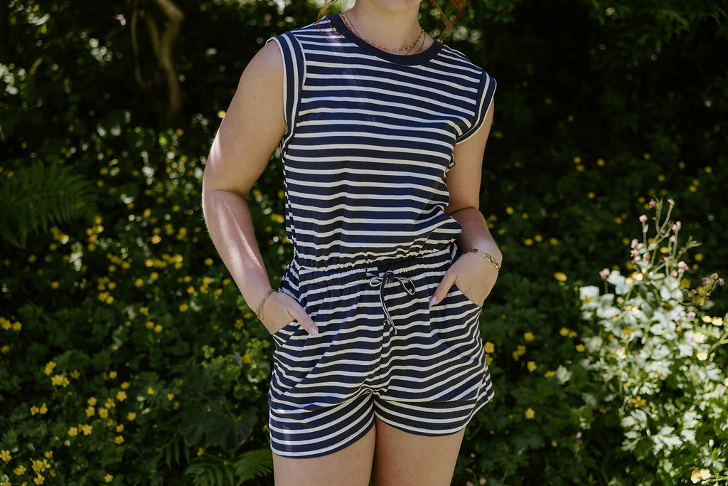 Striped Casual Romper - Navy
