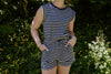 Striped Casual Romper - Navy
