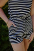 Striped Casual Romper - Navy