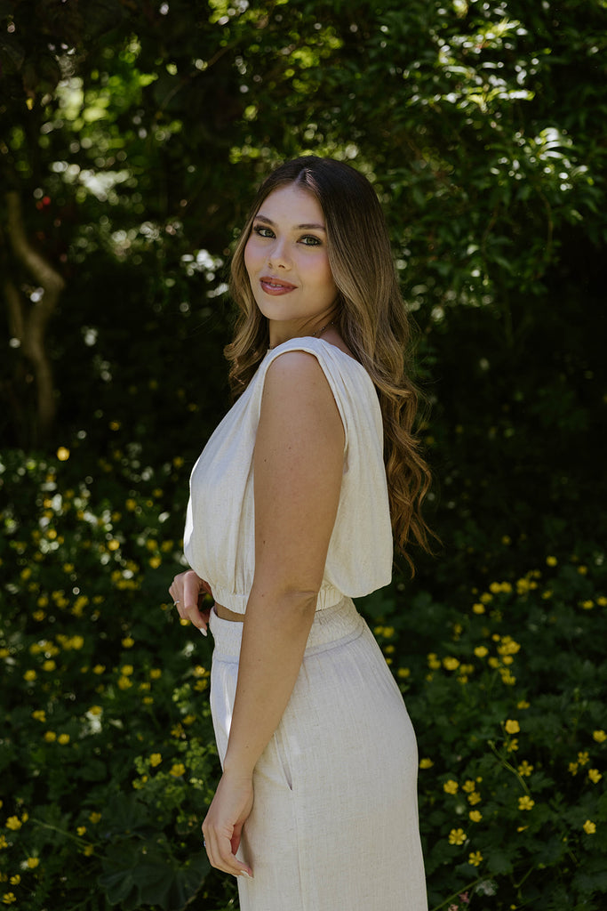 Linen Top & Flowy Pant Set - Oat