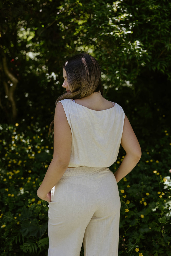 Linen Top & Flowy Pant Set - Oat