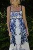 Scallop Trim Floral Midi Dress - Blue