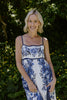 Scallop Trim Floral Midi Dress - Blue