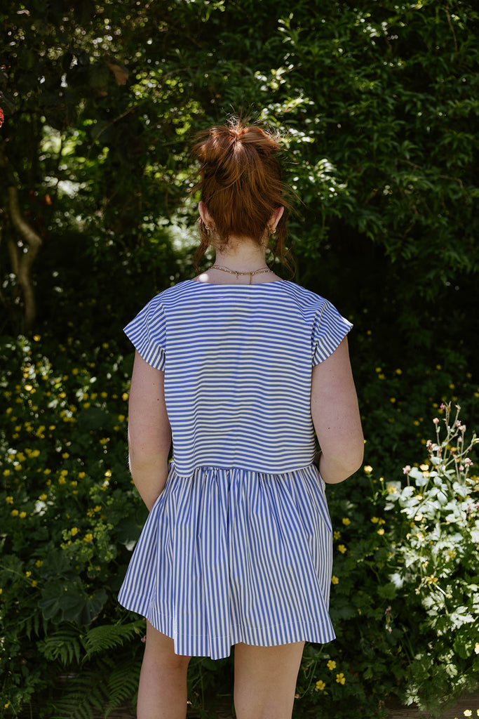 Striped Top & Skirt Set - Light Blue