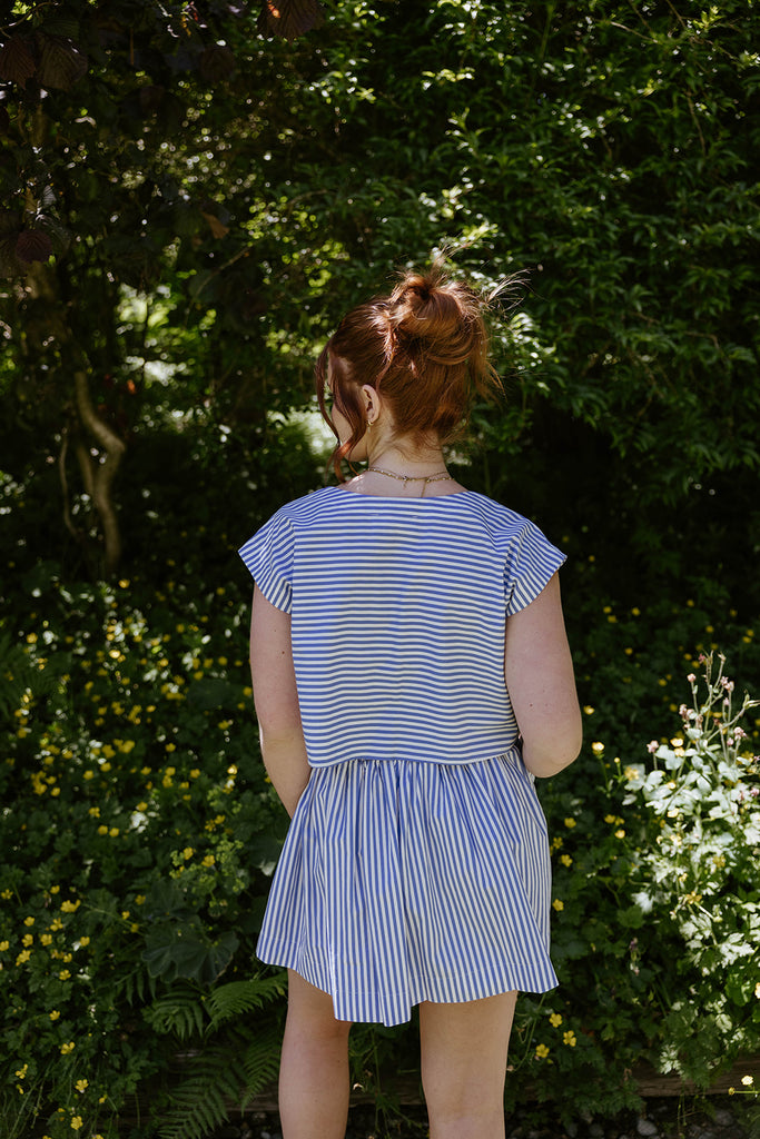 Striped Top & Skirt Set - Light Blue