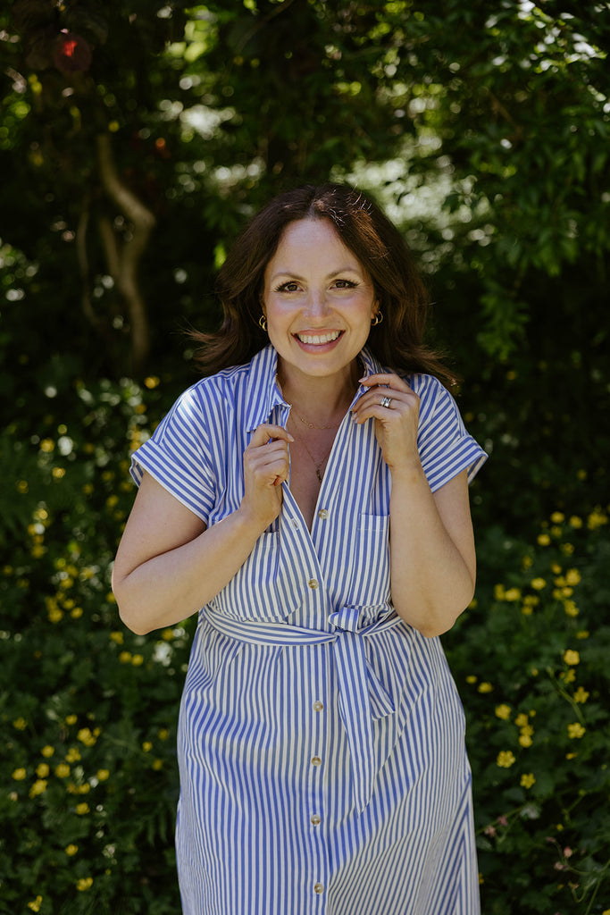 Striped Classic Button Up Midi - Blue