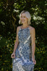 Printed Satin Halter Dress - Blue