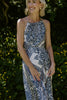 Printed Satin Halter Dress - Blue