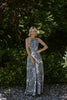 Printed Satin Halter Dress - Blue