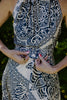 Printed Satin Halter Dress - Blue