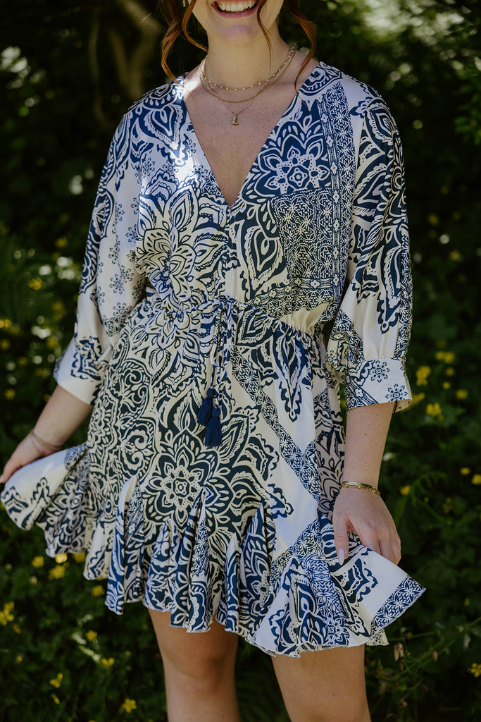 Dolman Sleeve Dress - Navy/White