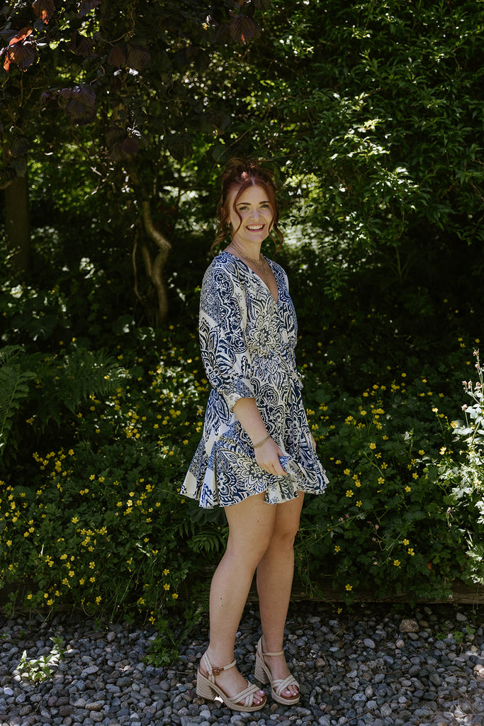 Dolman Sleeve Dress - Navy/White