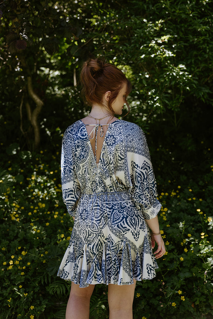 Dolman Sleeve Dress - Navy/White