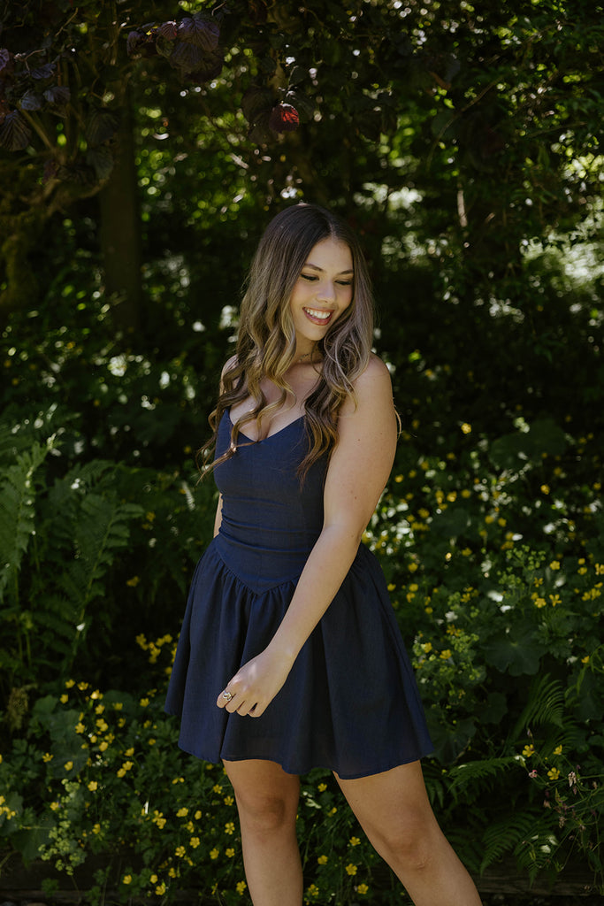 Spaghetti Strap Mini Dress - Navy