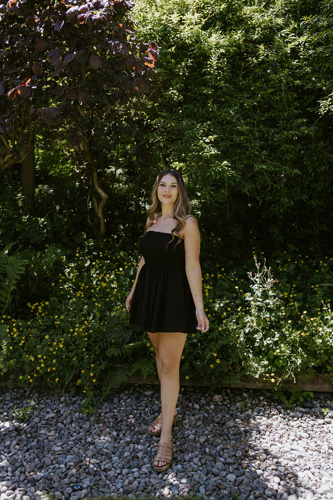 Strapless Mixed Material Dress - Black