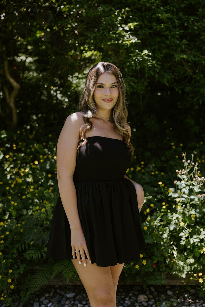 Strapless Mixed Material Dress - Black
