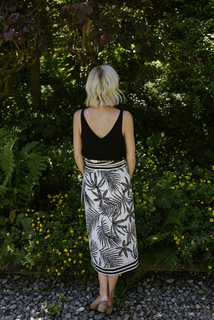 Palm Print Black & White Skirt