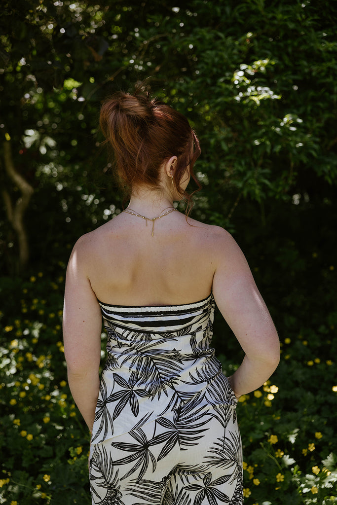 Palm Print Black & White Strapless Pant Set