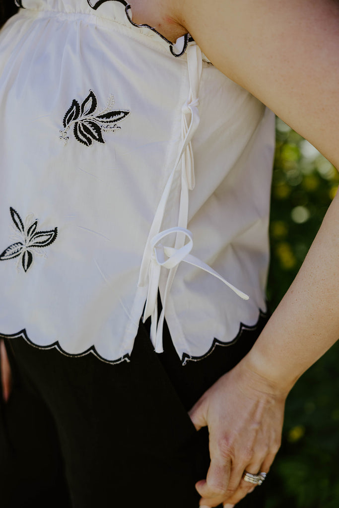 Embroidered Scalloped Top - Cream