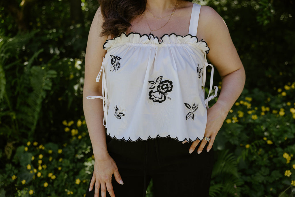 Embroidered Scalloped Top - Cream