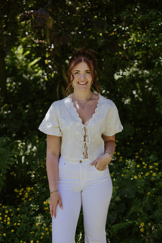 Embroidered Scalloped Top - Cream