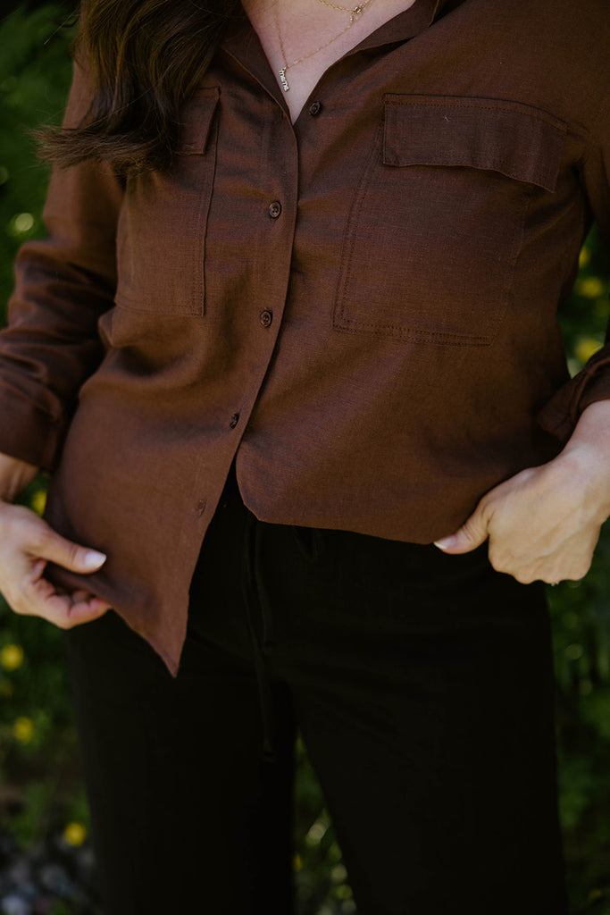 Classic Linen Button Up - Chocolate