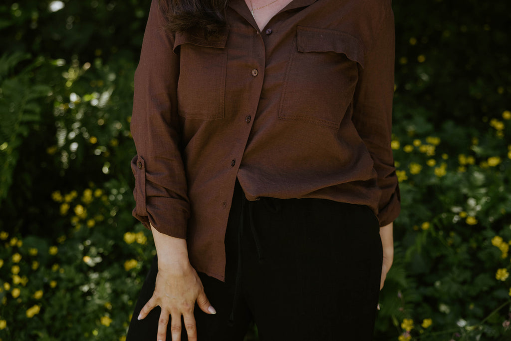 Classic Linen Button Up - Chocolate