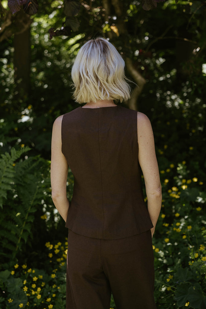 Linen Vest and Shorts Set - Brown