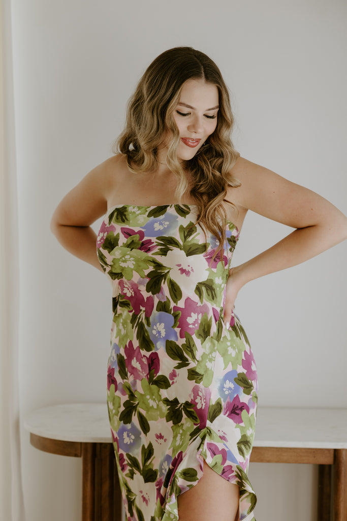Front Ruffle Floral Dress - Violet