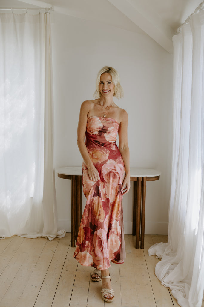 Romantic Floral Strapless Maxi