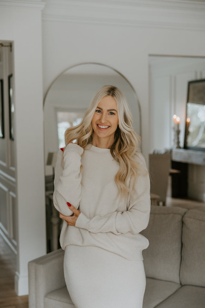 Waffle Sweater & Skirt Set - Oat