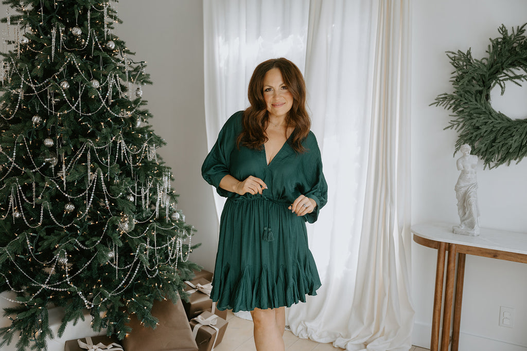 Dolman Sleeve Tie Front Dress - Green
