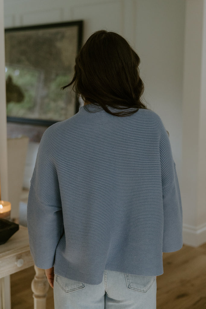 3/4 Ribbed Sweater - Azure
