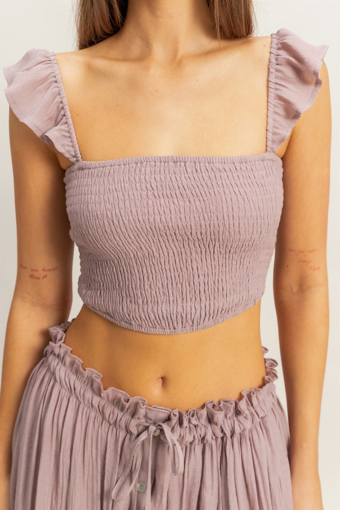 Boho Smocked Top & Maxi Skirt Set - Mauve