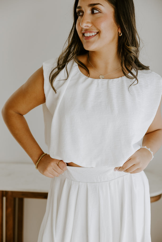 Bubble Top & Skirt Set - White