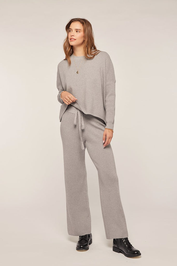 Waffle Textured Sweater & Pant Set - Heather Grey