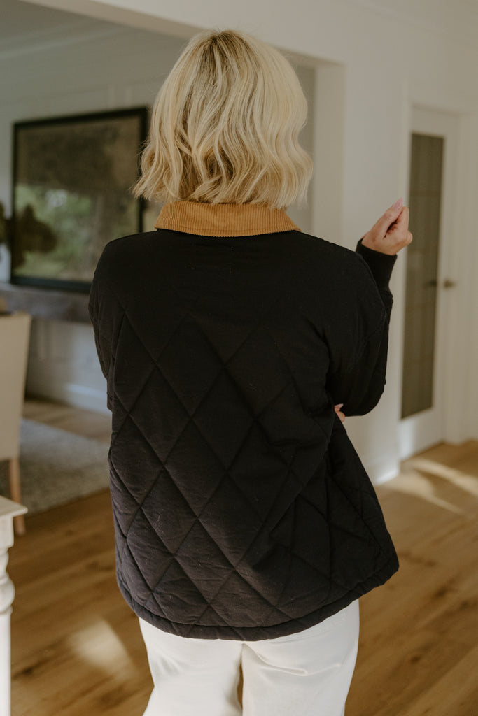 Quilted Jacket with Collar Detail - Navy