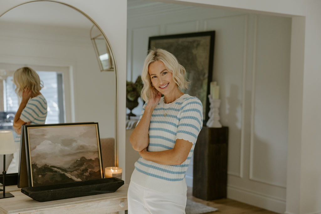 Scalloped Striped Sweater - Blue