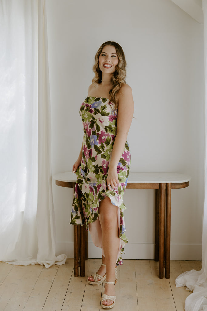 Front Ruffle Floral Dress - Violet