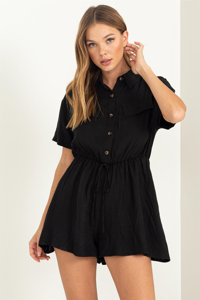 Romper Button Up - Black
