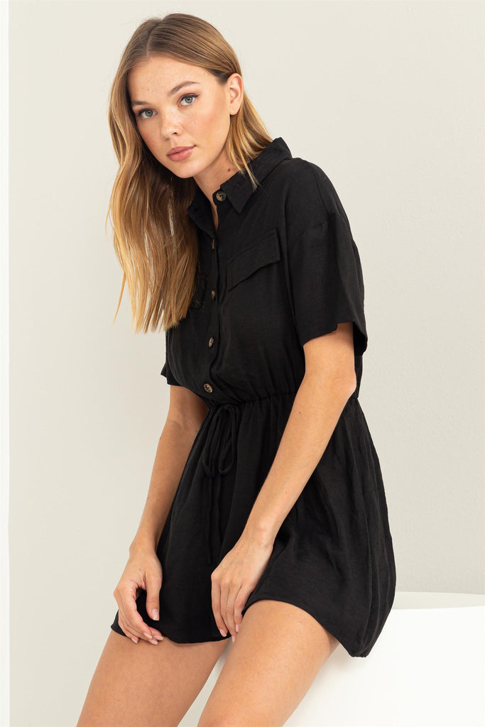 Romper Button Up - Black