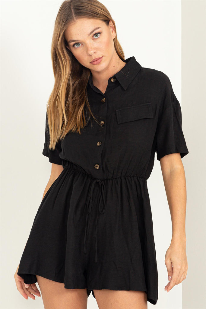 Romper Button Up - Black