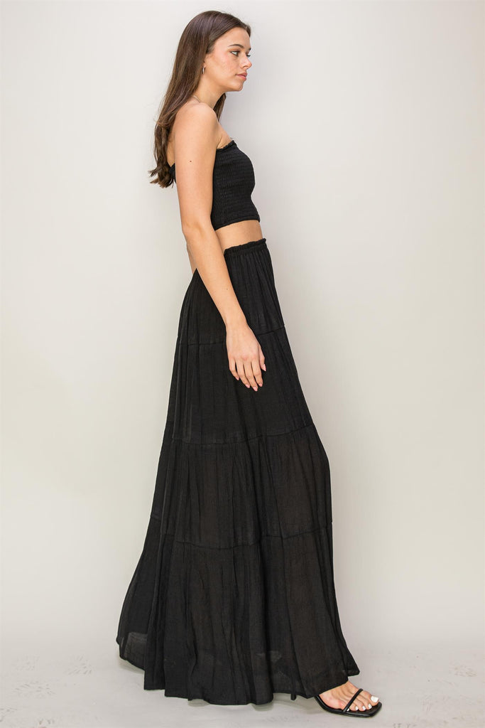 Smocked Top & Skirt Set - Black