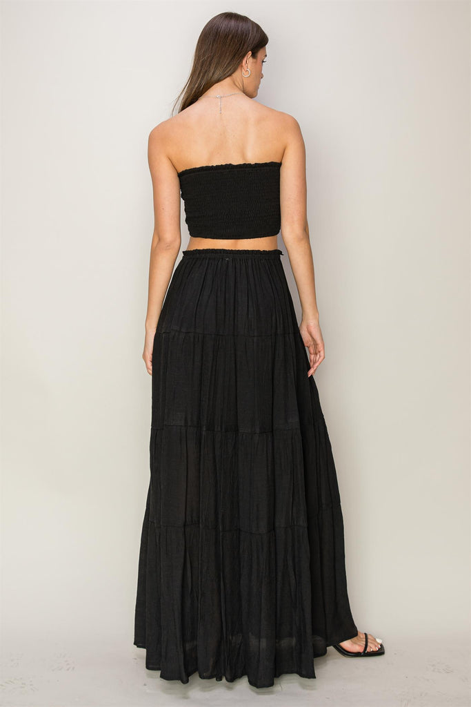 Smocked Top & Skirt Set - Black