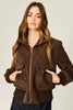 Rib Collar Faux Suede Jacket - Brown