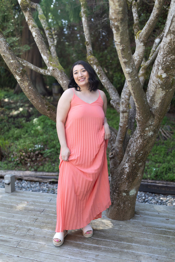 Pleated Maxi Dress - Coral