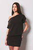 Off Shoulder Drop Waist Sweater Dress - Brown