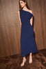 Asymmetrical Shoulder Midi Dress – Navy