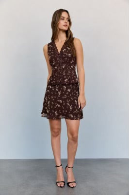 Floral Shirt And Mini Skirt - Brown